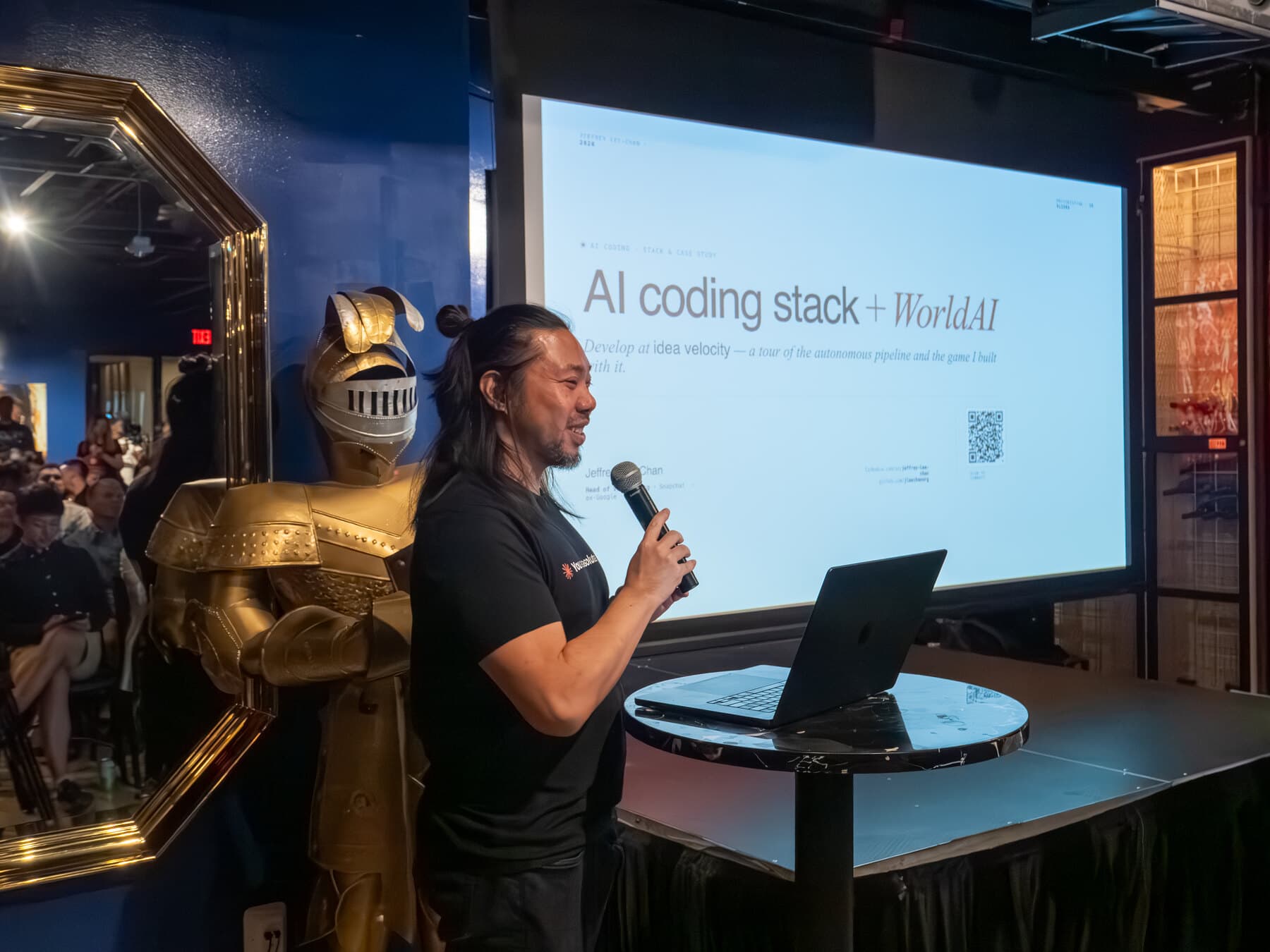Jeffrey Tchan presenting AI coding stack and WorldAI at Engineering Deep Dive #1