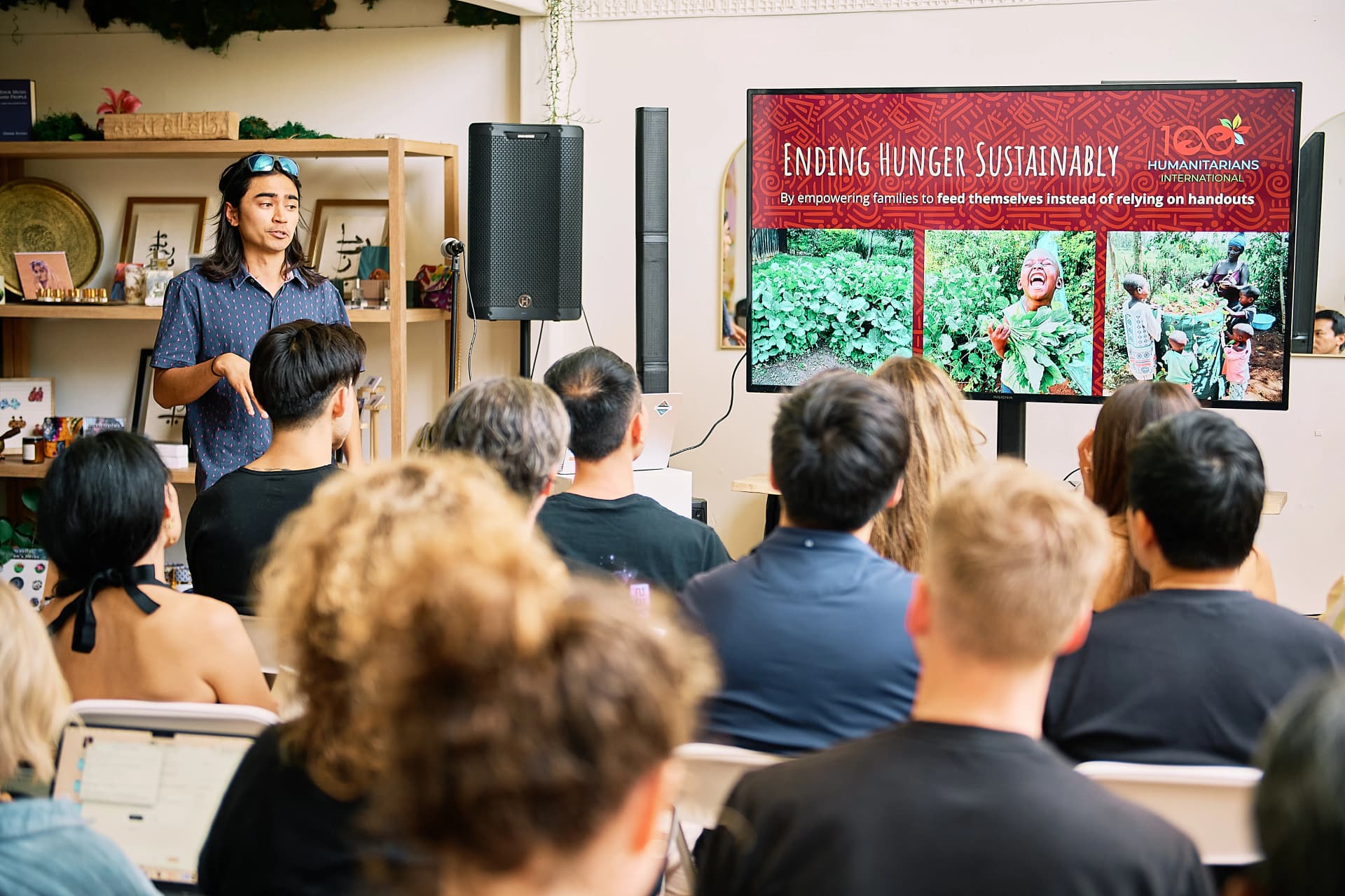 Chris Dabao presenting about ending hunger sustainably at the OpenClaw LA Meetup #2