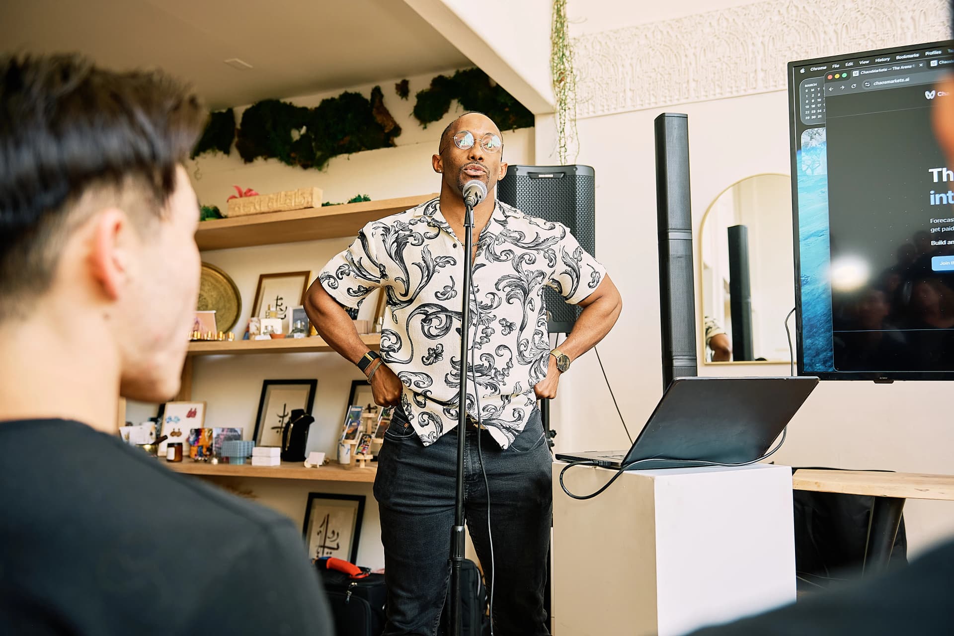 Sheldon presenting Chaos Markets at the OpenClaw LA Meetup #2