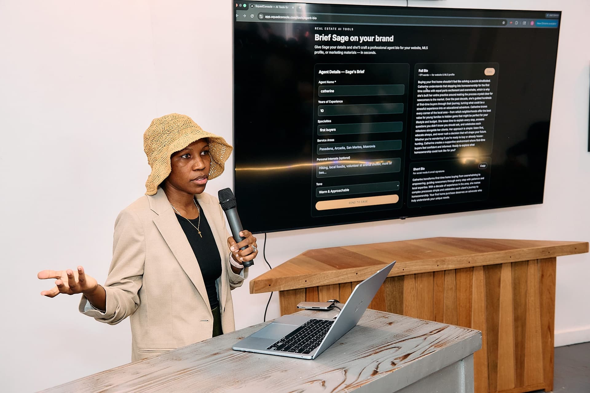 Catherine Poole briefing Sage on her brand at the OpenClaw LA Meetup #3