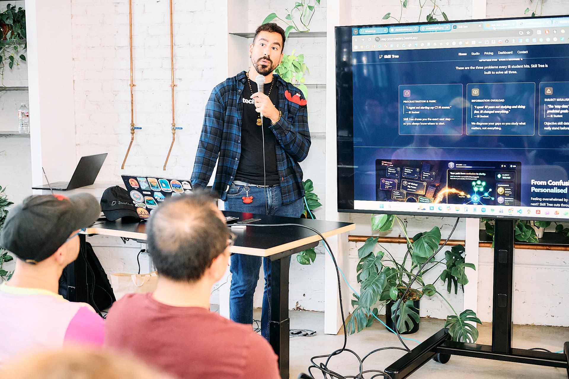 Rodrigo presenting the Skill Trees app on screen