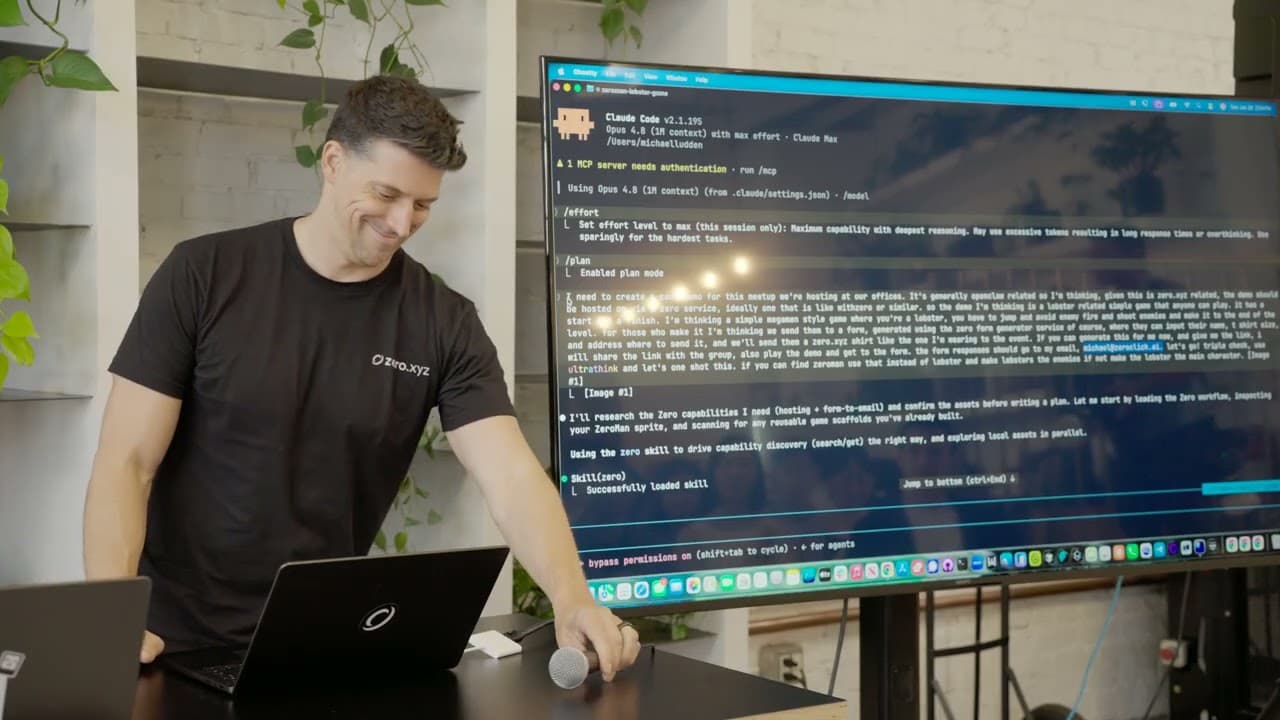 Michael from Zero running a live Claude Code demo at AI Clubhouse LA Meetup #5
