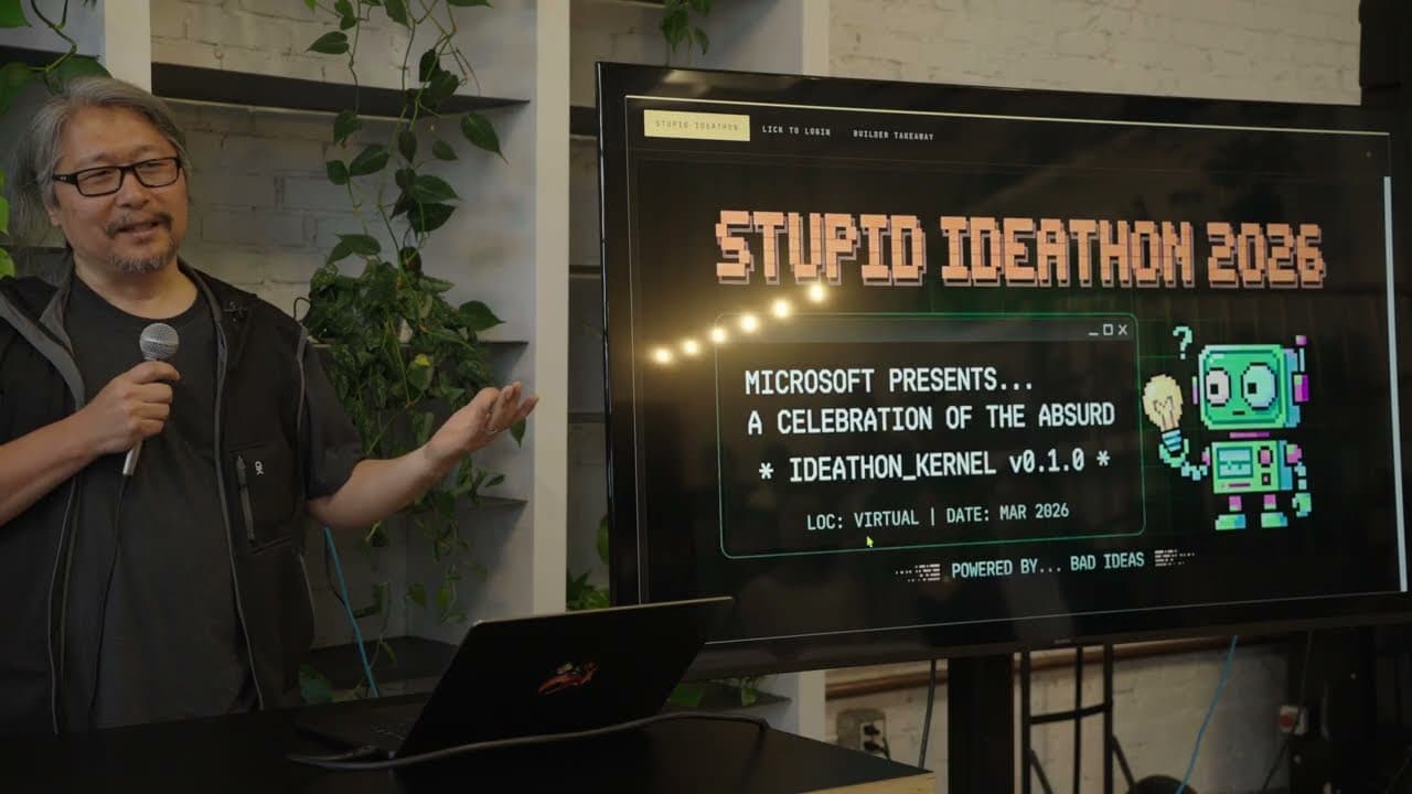 John S. Moh presenting an AI music video made for an internal hackathon